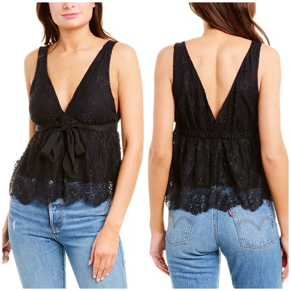 Free People Tops - Free People Chante Lace Tank in Black